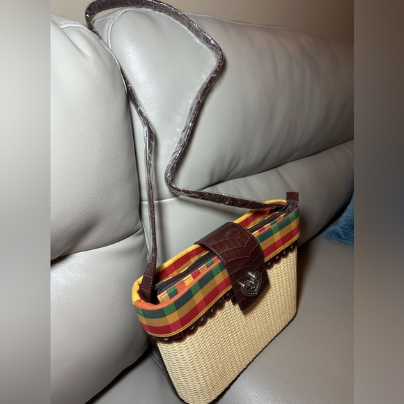 Brand New Brighton Straw w/ Faux Leather Trim and Straps - Brighton Logo Front - Picture 4 of 9